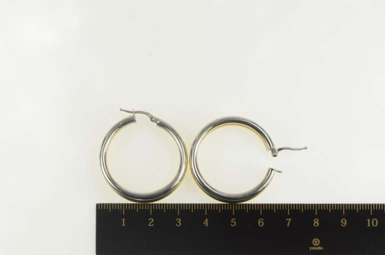 14K Yellow Gold Two Tone 32.6mm Doubled Hollow Hoop Earrings
