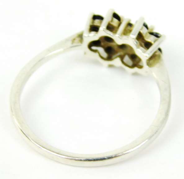 English Sterling Sapphires & Opals Flower Ring, Size 6