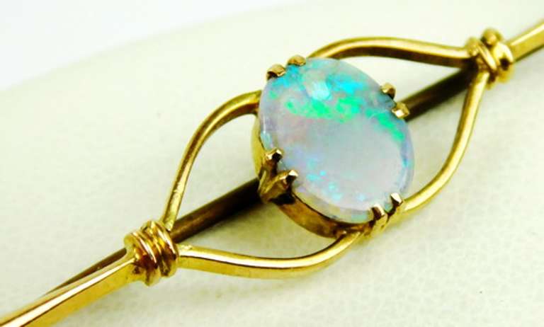 Antique English 9CT Gold Opal Bar Pin or Pendant