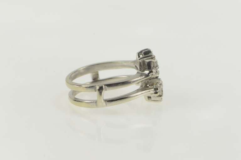 14K White Gold Round Floral Halo Wrap Wedding Band Guard Ring