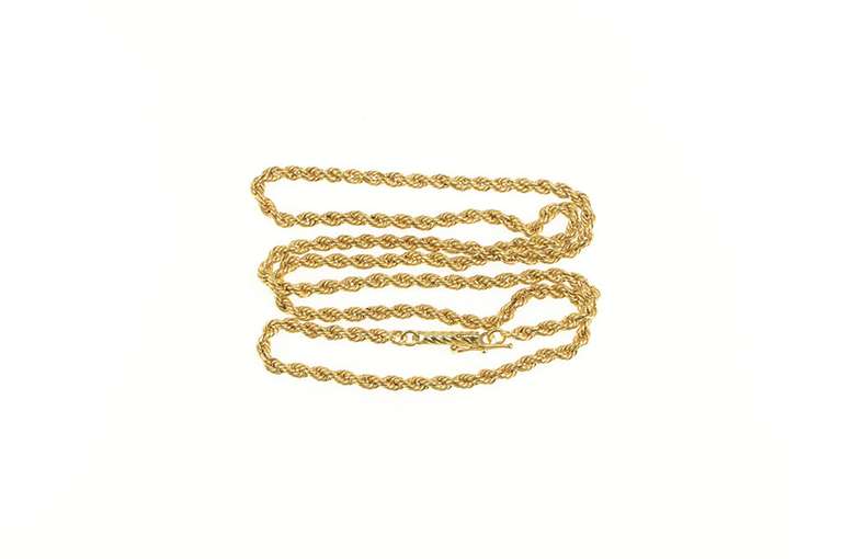 14K Yellow Gold 2.5mm Rope Chain Rolling Twist Link Necklace