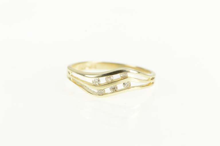 10K Yellow Gold Diamond Wavy Channel Statement Band Ring