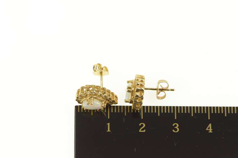 14K Yellow Gold Pear Natural Opal Diamond Halo Stud Earrings