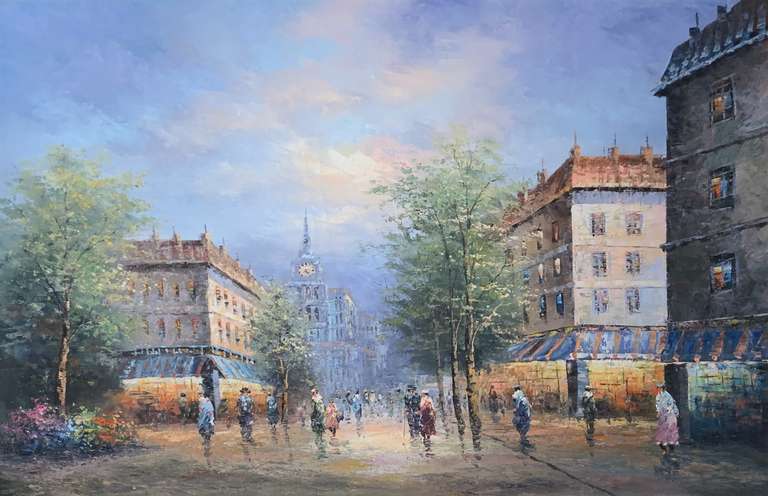 European Stree Scene Original Oil on Canvas