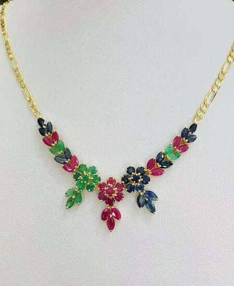 14kt Solid Yellow Gold, Ruby, Emerald, & Blue Sapphire Necklace