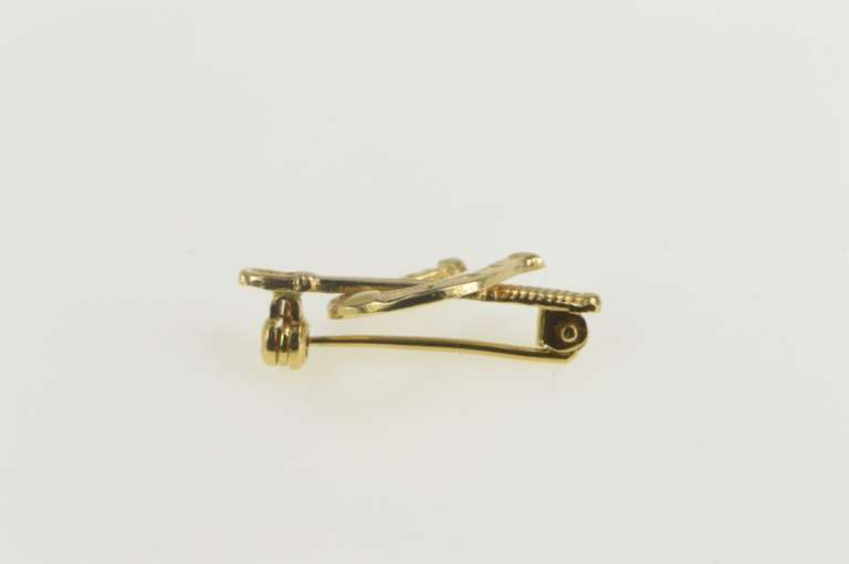 18K Yellow Gold Horse Shoe Whip Riding Crop Equestrian Pin/Brooch