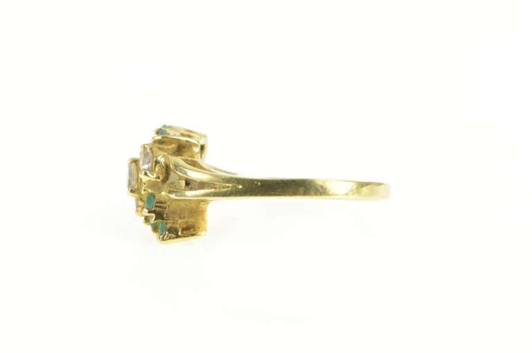 14K Yellow Gold Marquise Diamond Emerald Cluster Bypass Ring