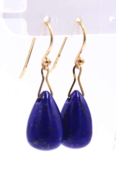 Fabulous Yellow Gold Lapis Dangle Earrings