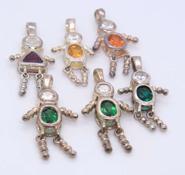 Group Lot of 6 Vintage 925 Sterling Silver Gemstone Charms