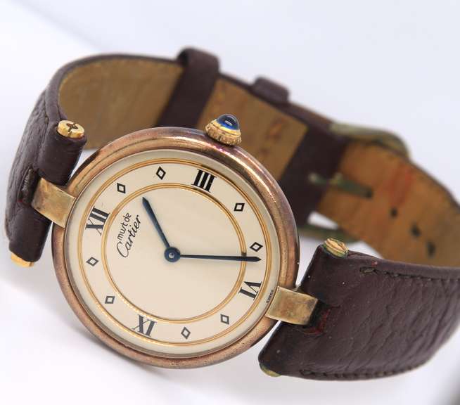 Genuine Ladies must de cartier 18k gold over silver watch