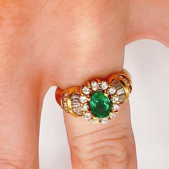 18kt Yellow Gold, Emerald, & Diamond Cocktail Ring