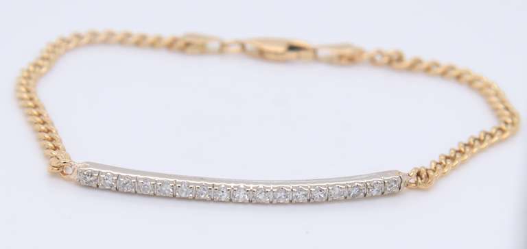Handsome 2 Tone Gold Diamond Pave Bar Bracelet