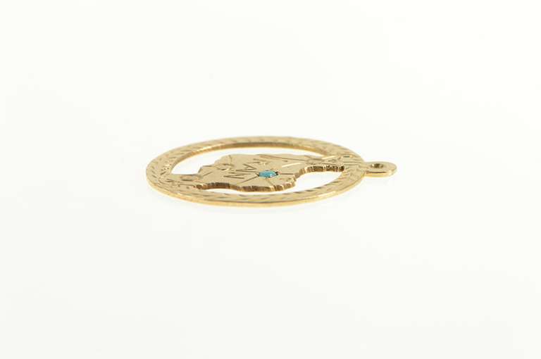 14K Yellow Gold Iran Turquoise Salt Lake Map Souvenir Charm/Pendant