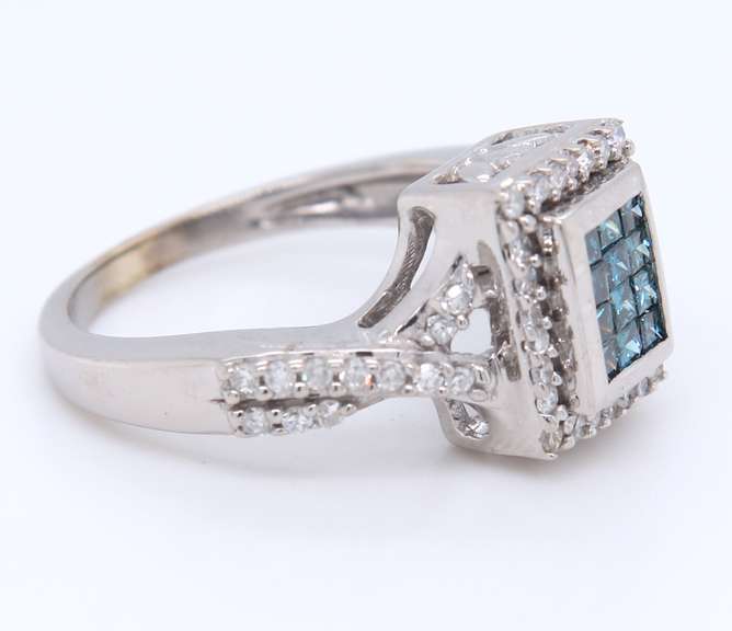 Favorite White Gold Blue IR Diamond and White Diamond Ring
