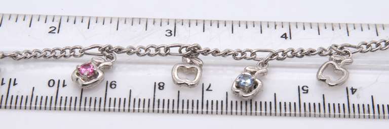 Vintage Sterling Silver Multi Stone Apple Charm Bracelet
