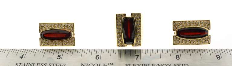 Supreme 18 Gold Rubellite Tourmaline Ring and Earring Clip Set with Diamond Studs