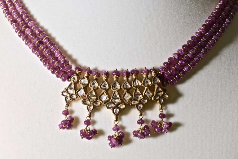 Exquisite Ruby, Diamond, and 21K Gold Indian Necklace