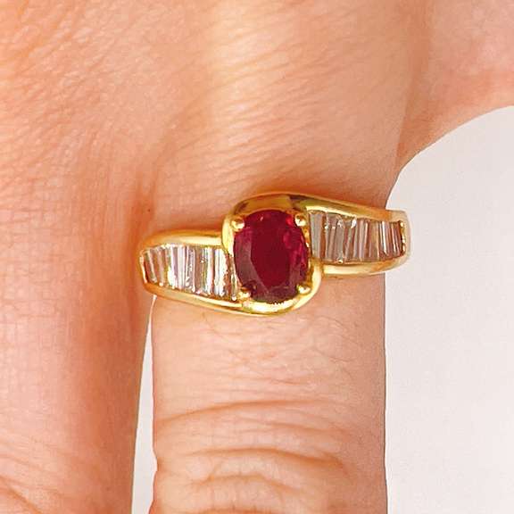 18kt Solid Yellow Gold, Ruby, & Diamond Cocktail Ring