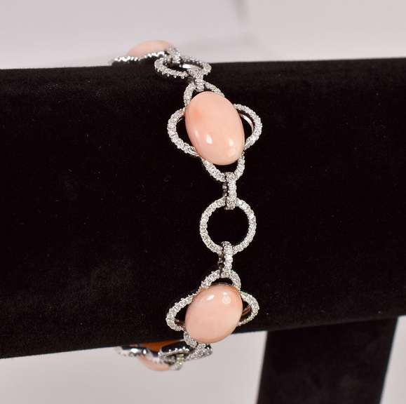 Precious Pink Coral and Diamond Bracelet in 18K White Gold