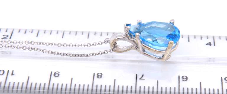 Gorgeous White Gold Pear Blue Topaz Pendant on Chain