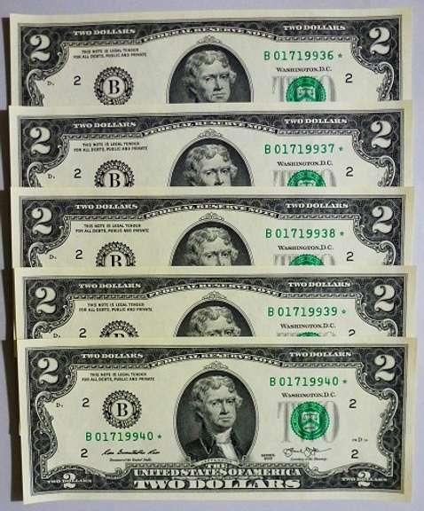 (5) Superb Crisp 2013 $2 Star Replacement Notes New York-Consecutive!