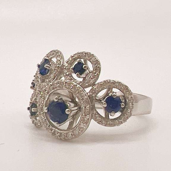 14kt White Gold, Blue Sapphire, & Diamond Ring