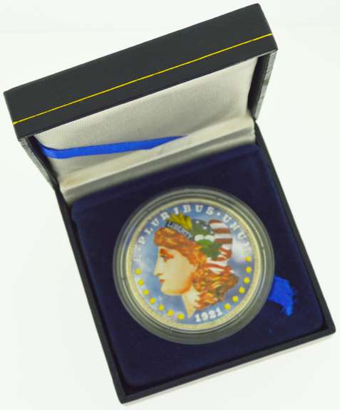 1921 American Morgan Silver Dollar $1 Beautifully Colorized Coin on Both Sides