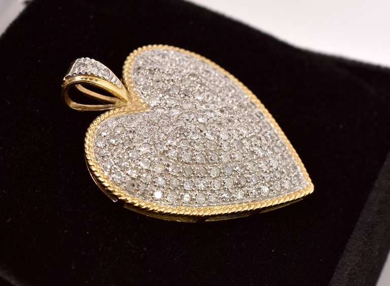 Precious Pave Diamond Heart Pendant in 14K Two Tone Gold