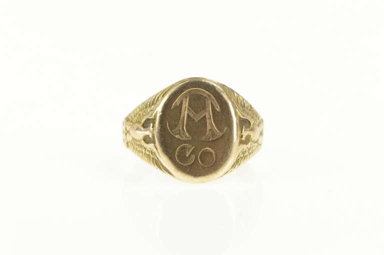 10K Yellow Gold Victorian Etched A CO Monogram Name Initial Ring