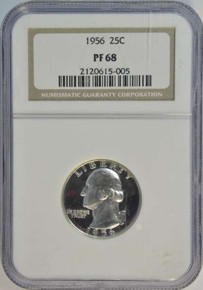 Superb near perfect 1956 Proof Washington Quarter. NGC PF68