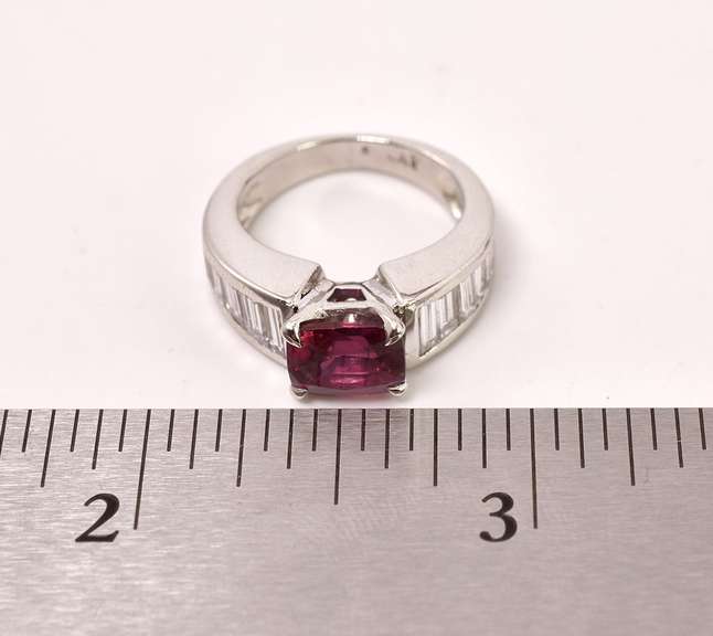 Marvelous Approx. 1.90CTS Magenta Sapphire and Diamond Ring in Platinum