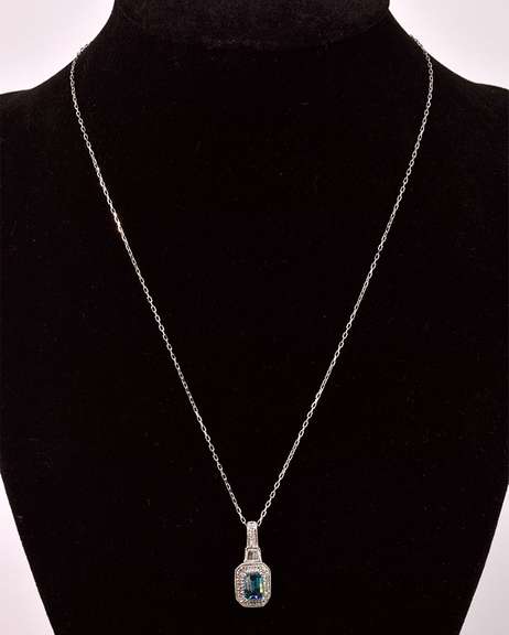 Stunning Blue Diamond Pendant in 14K White Gold