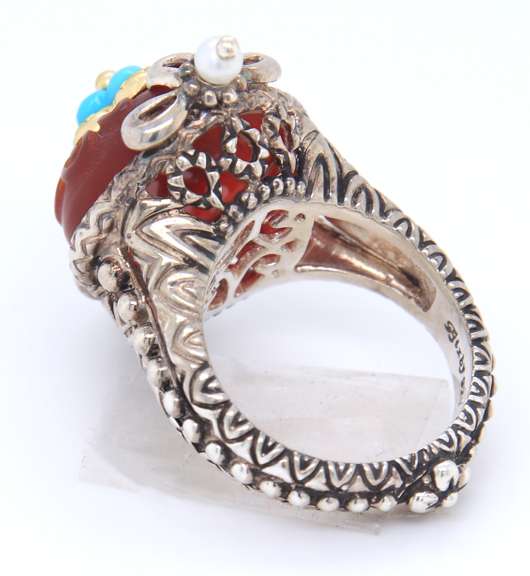 925Sterling Silver Bixby Pearl, Turquoise and Glass Ring