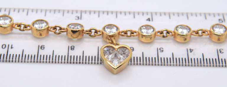 Vintage Sterling Silver Cubic Zirconia Bracelet w Heart Shaped Charm