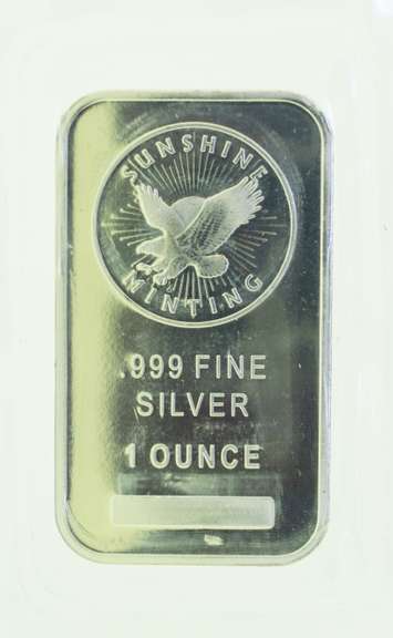 Sunshine Design 1 Troy oz .999 Fine Silver Bar sealed in plastic