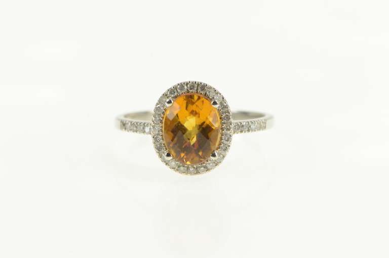 14K White Gold 2.05 Ctw Citrine Diamond Halo Engagement Ring