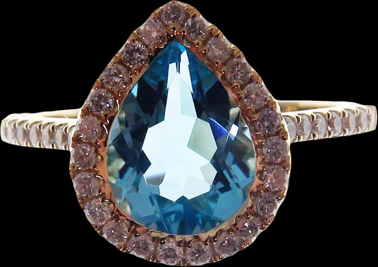 Brilliant Teardrop Topax 18k Gold Ring rimmed with Diamonds