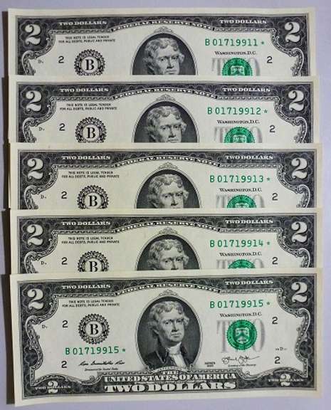 (5) Superb Crisp 2013 $2 Star Replacement Notes New York-Consecutive!