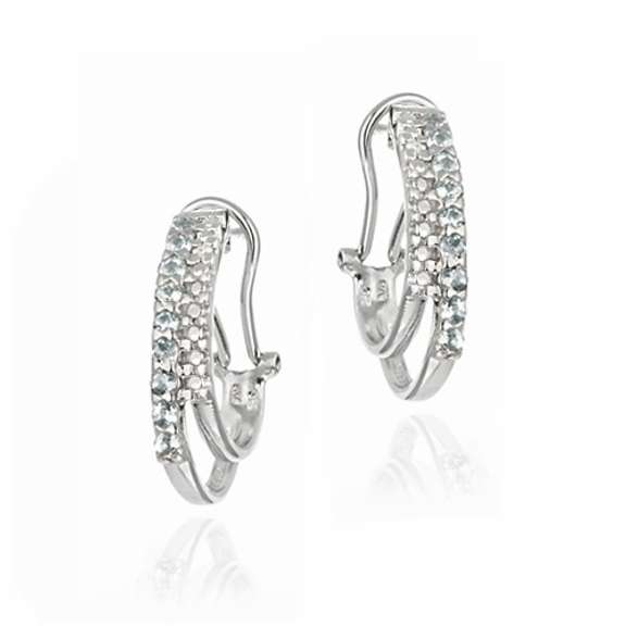 Sterling Silver Blue Topaz & Diamond Accent Two Row Half Hoop Earrings
