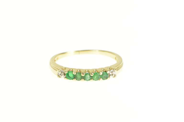 10K Yellow Gold Emerald Diamond Accent Wedding Band Ring