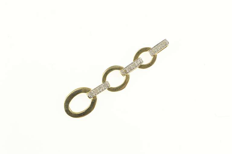 14K Yellow Gold Diamond Inset Bar Oval Link Drop Chain Pendant