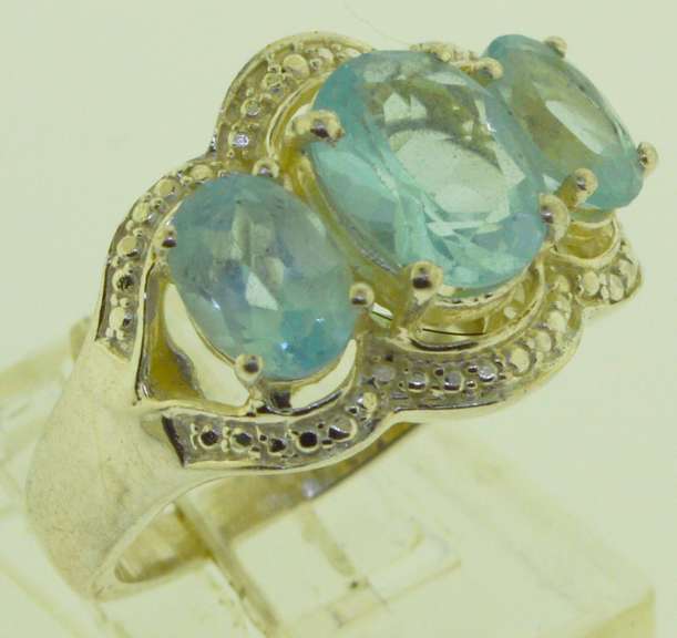 Sterling Silver Three Stone Blue Topaz Ring