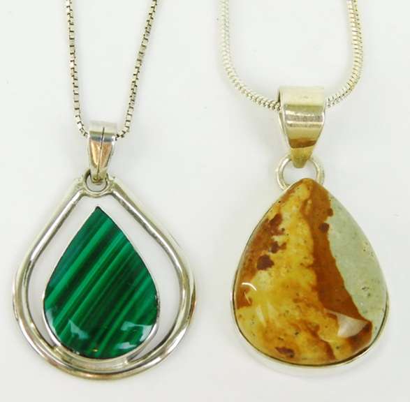 2 Fine Quality Sterling Necklaces - Malachite & Agate