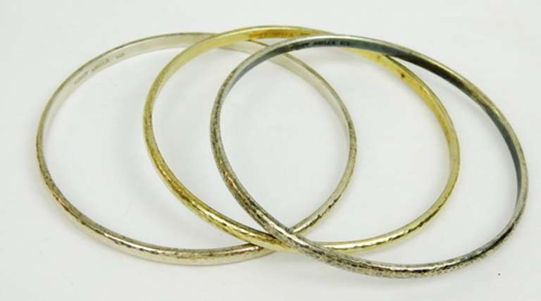 Set of 3 Sterling Silver Hammered Bangle Bracelets