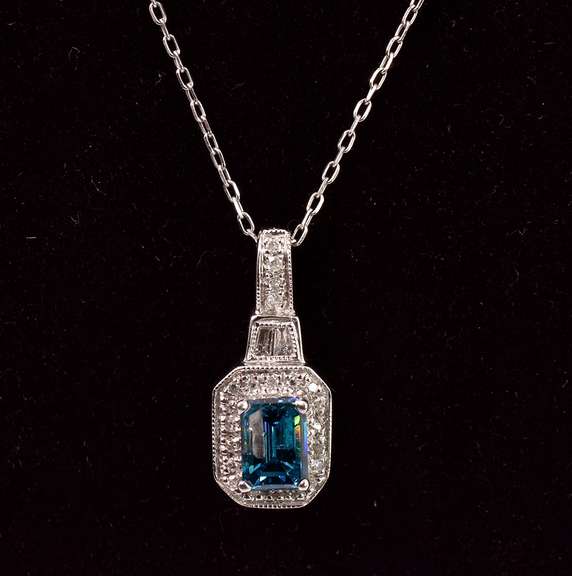 Stunning Blue Diamond Pendant in 14K White Gold