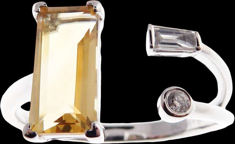 Radical Citrine and Diamond 18k White Gold Ring