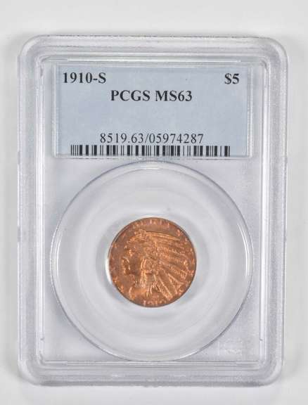 MS63 1910-S $5 Indian Head Gold Half Eagle - Graded PCGS