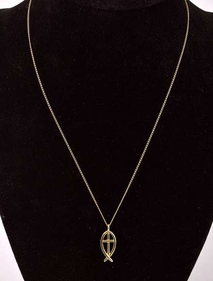 Subtle Fish Cross Pendant in 14K Yellow Gold