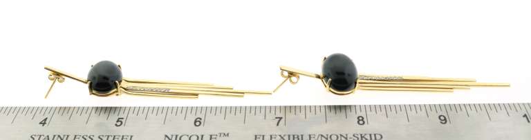 Fashionable Art Deco Black Tourmaline Earrings with 18k Yellow Gold