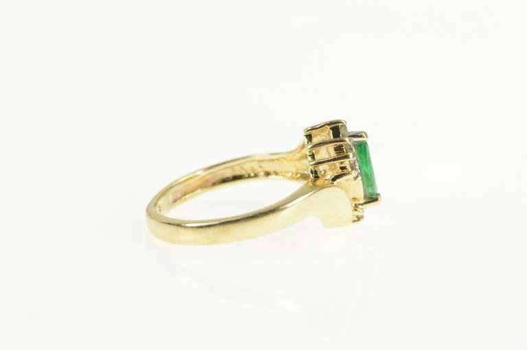 10K Yellow Gold Marquise Emerald Diamond Accent Bypass Ring
